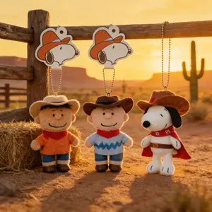MINISO Snoopy Series Western Cowboy Plush Keychain with Adjustable Chain Beagle Charlie Brown Frankin Classic Character Design Decor for Bags  Ideal Gift for Friends Students Girls Boys