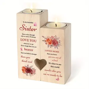 EastJia 2pcs Wood Heart-Shaped Candle Holders Suitable For Valentine - Sister With Heart-Shaped Table Centerpiece (Candles Not Included) Unique Collectible Organizer Halloween Party Fall Moon Sign Home Bead Round Tray Friend Ideal Gift Prayer Room Decor