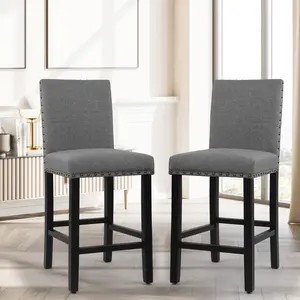 LSSPAID Counter Stool Nail Head Decoration With Solid Wood Leg Cushion Suitable For Living Room, Dining Room, Bar(Set Of 2)