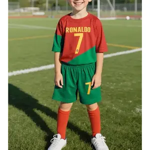 Children Football Print Set  Ronaldo #7 Jersey and Shorts  Soccks Soccer Legend 3pcs Fan Kids Unisex For 3-13Years Kid