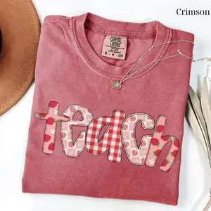 Strawberry Teacher Shirt, Comfort Colors Teach Tee, Summer Teacher Shirt, Back To School T-Shirt, Cute Teacher Gift, Red Gingham Teacher Tee