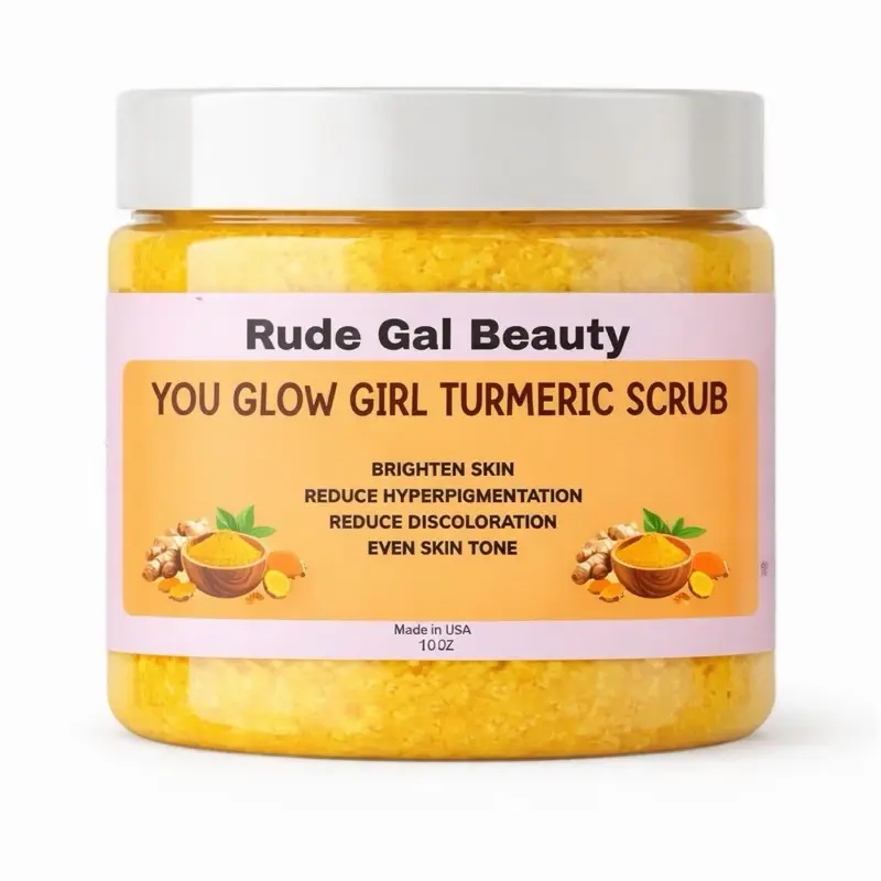 You Glow Girl Organic Turmeric Exfoliating Body Scrub made with raw honey brighten bikini line & dark underarms & remove razor bumps 10 0Z.