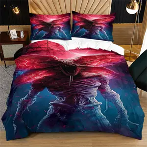 The "Stranger Things" pattern printed soft and durable bedding duvet cover set includes 1 duvet cover and 1 or 2 pillowcases, without a core or pillow core, suitable for adult gifts, modern style fashionable bedroom bed decoration