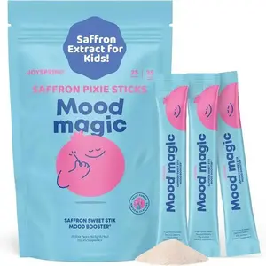 JoySpring Saffron for Kids Mood Magic Pixie Sticks with Magnesium Citrate & Vitamin D3 Herbal Saffron Extract Drink Mix Sugar Free Cherry Lime Flavor Powder 4+ Years 25 Servings