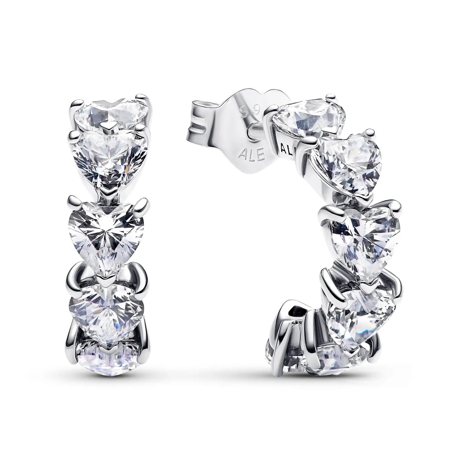 Pandora Sparkling Hearts Open Hoop Earrings Sterling silver 293657C01, Heart, Unisex, Adults
