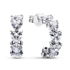 Pandora Sparkling Hearts Open Hoop Earrings Sterling silver 293657C01