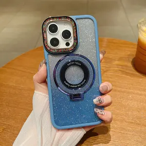 Luxury Glitter Diamond Magnetic Stand Phone  for IPhone 14 Pro Max,Sparkling Rainbow Crystal Camera Frame and High-End Liquid Glitter Diamond Design, Custom Fit for  Your Device, Available in 4 Colors Accessories Aesthetic Shockproof Cover Handheld