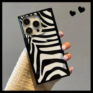 zebra print square Phone Case for use with iphone 17 air 16 pro max 15 plus 14 pro striped trendy phone cases for iphone 13PRO/12PRO for Mens luxury bumper phone case