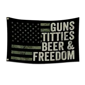 American Flag Pattern Garden Flag Guns Titties Beer & Freedom Creative Patriotic Home Decor for Garden Yard Vanity Accessories Men Gifts