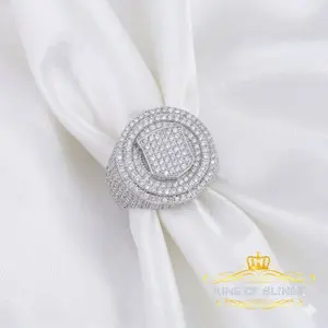 King Of Bling'sWhite Sterling Silver11.50ct Cubic Zirconia Men's Adjustable Ring From SZ 9 to11