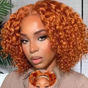 Curly Bob Wig Human Hair Curly Wave 180% Density 13x4 HD Lace Closure Wigs Human Hair Bob Wigs For Black Women Wear And Go Glueless Curly Wig Ginger Color 16 Inch summerwins