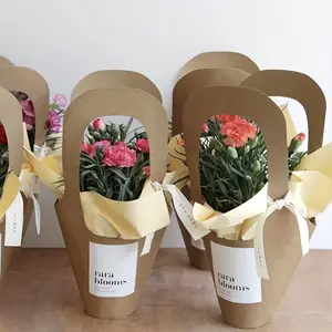 15pcs Portable flower bag-Medium Kraft Paper Bouquet Bags, Flowers Plant Bouquet Bags, Suitable For Valentine's Day, Birthday flower bag