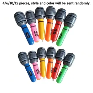 4/6/10/12 Pack Inflatable Microphone Props, Random Colors, Plastic Toy, Ideal for Music Theme Parties, Fun Party Decorations