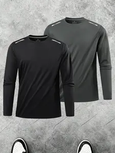 Men's Long Sleeve Sports T-Shirt Quick-Dry Breathable, Elastic Fitting Base Layer, Fitness Training Running Casual Top, Winter Autumn Basic Versatile Tee