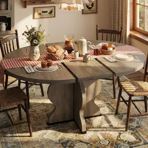 Extendable Oval Dining Table for 4-8 – Farmhouse Kitchen Table – 47"-63" Expandable Top – Sturdy Metal Frame – Space-Saving Design