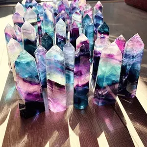 Natural Rainbow Colorful Fluorite Tower Point,  Healing Crystal Obelisk, Crystal Quartz Hexagonal Tower Wand, Crystal Chakra Gemstone Tower