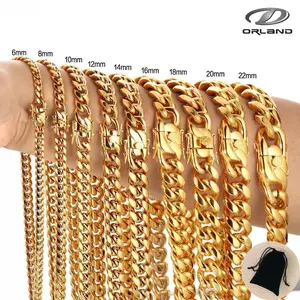 Unisex Miami Hip-Hop Style Fashion Necklace — Gold Cuban Link Design, Stainless Steel, Vacuum-Plated Finish, 6MM to 20MM Width, 16" to 30" Length chunky  chains unisex hop 8-22mm necklace