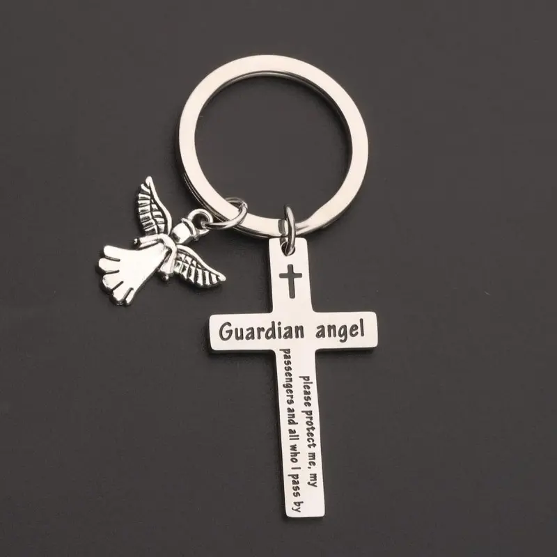 Guardian Angel Wings Design Keychain,Cross Shaped Alloy Keychain Ring,Purse Bag Backpack Charm Jewelry Gift for Women and Men