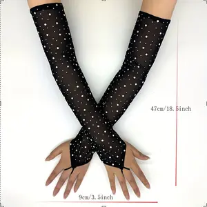 Women Mesh Gloves with Rhinestones Music Festival Gloves Fashion Allure Gloves Protective Gear for Women