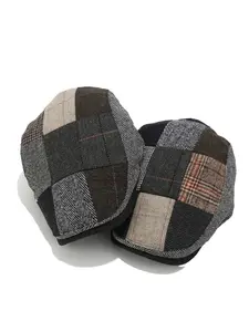 British retro twill baseball cap for men, autumn and winter patchwork plaid beret for women, unique forward-looking hat.