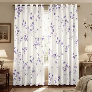 Romantic Spring Lavender Floral Bedroom Blackout Curtains, 84 Inch Long Sunshade Drapes, Modern Living Room Window Panels, Home Decoration Curtain
