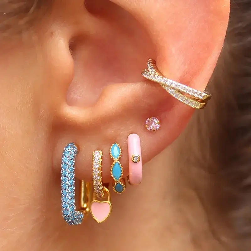 CRMYA Gold-color Clip Dangle Hoop Earrings For Women CZ Zircon Enamel Piercing Women's Earrings Set 2023 Jewelry