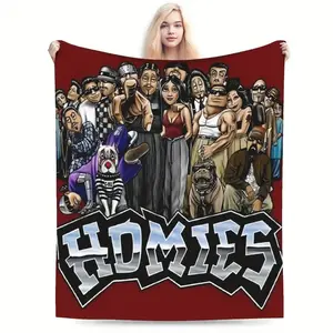 Customizable "Little Homies" Print Flannel Blanket - Wrinkle Resistant, Soft, Fluffy, Skin-Gentle, Portable, All-Season, Multi-Color Options for Daily Naps, Nighttime Rest