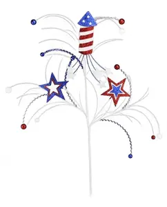 26" Firecracker Glitter Twig Spray with Star – Red/White/Blue