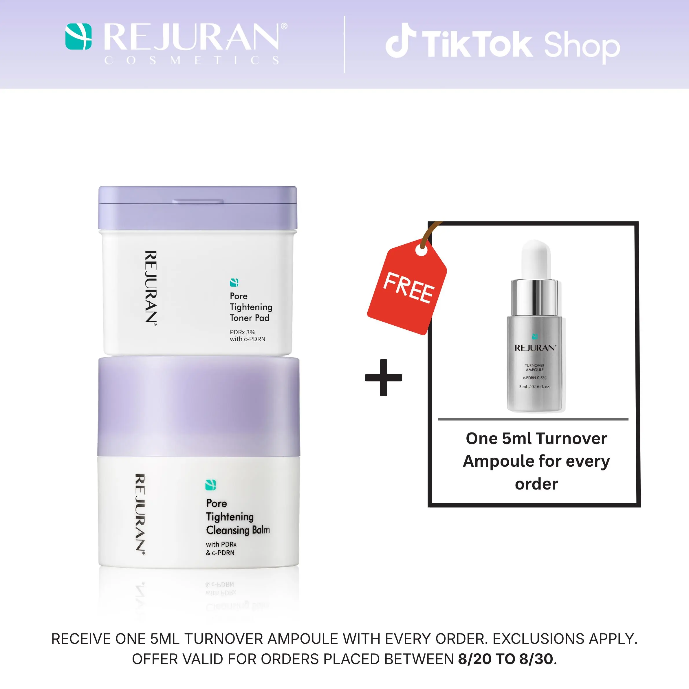 REJURAN Pore Tightening Cleansing Balm and Pore Tightening Toner Pad with PDRx & c-PDRN
