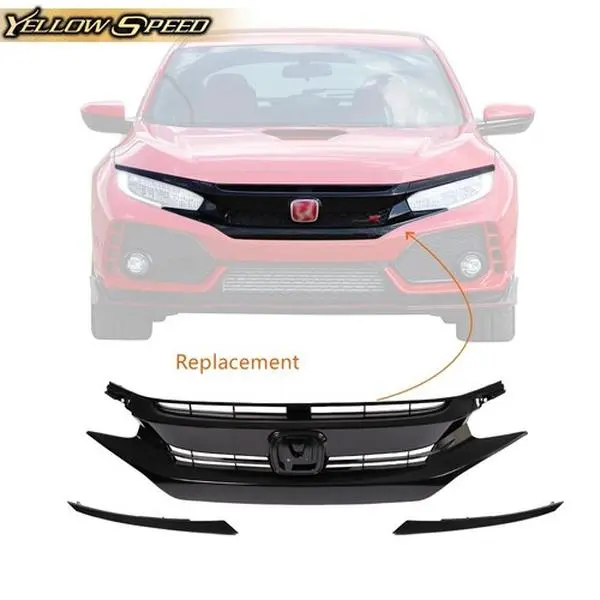 ALLGOOD Vehicle-Specific Front Hood Grill Grille Eyelid Direct Replacement Set - 1x for 2016-2018 Civic Coupe/Sedan, Emblem Excluded, Airflow Boost, Engine Cooling, Keep Debris Out, Automotive Exterior Accessory, Upgrade Vehicle's Appearance, Vehicle-Fit,
