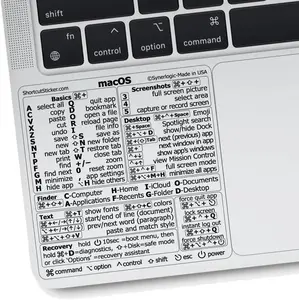 Mac OS Shortcuts Sticker | Keyboard Stickers for macOS | No-Residue Laminated Vinyl MacBook Cheatsheet for Laptop