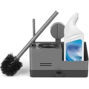 Wall Mounted Grey Toilet Brush Holder Set, Bathroom Deep Cleaning Toilet Bowl Cleaner Brush, Practical Home Sanitary Tool