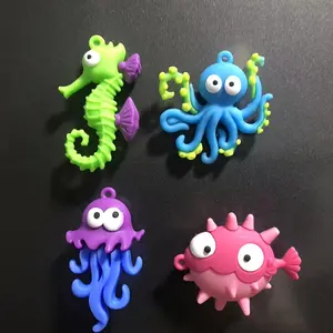 Cartoon Sea Animal Design Fridge Magnet, 4 Counts/set Cute Simulation Sea Animal Magnet, Creative Magnet for Home Kitchen Office Dormitory, Decor, Refrigerator Decorating Magnet