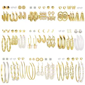 54 Pairs Gold Hoop Earrings Set for Women,Boho Fashion Statement Stud Hoop Earring,Butterfly Shaped Assorted Small Big Earrings for Jewelry,Halloween,Christmas,Party,Hand Tools Kits