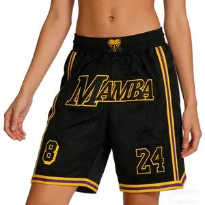 Men’s/Women’s 2026 Summer Basketball Shorts, Beach Shorts, Four Pockets, MAMBA Large Logo, 8–24 Stitch Embroidery, Outdoor Sports Pants, Elastic Drawstring, Mesh Lining for Breathability and Sweat Wicking, Hip-Hop Style, Fitness, Black, Plus Size