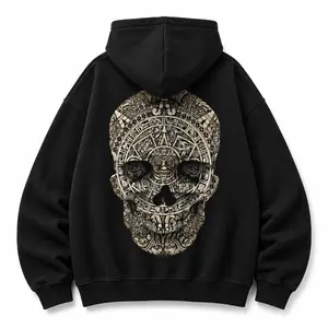 Men's Skull Art Chicano Oversized Graphic Hoodie - Medium-Heavy Fabric, Cotton Loose-Fit Sweatshirt for Men S-5XL