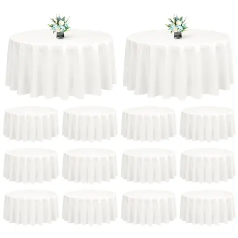 SHOWGEOUS 12-Pack Wrinkle-Resistant Polyester Fibre Round Shape White Tablecloths (90in) - Table Settings, Picnics, Event Decor for Outdoor Home & Festive Parties