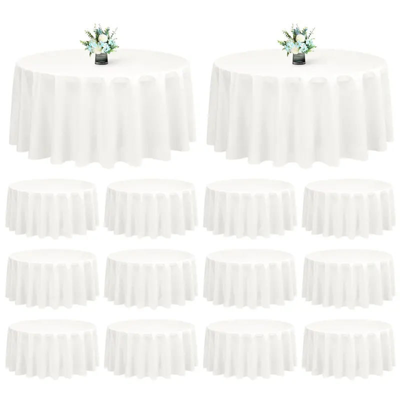 SHOWGEOUS 12-Pack Wrinkle-Resistant Polyester Fibre Round Shape White Tablecloths (90in) - Table Settings, Picnics, Event Decor for Outdoor Home & Festive Parties
