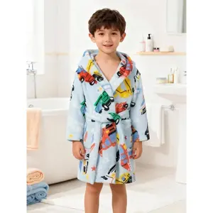 Cartoon Car Hooded Bathrobe, Boys' Girls' Flannel Sleepwear, Baby Autumn Winter Warm Robe, Cute HomeewearGift