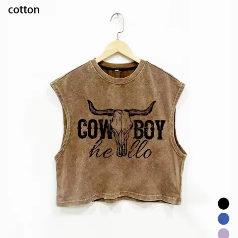 Plus Size New Autumn Winter Round Neck Cotton Oversized Tank Top, Casual Sleeveless Top, Everyday Vest with Western Funny Letter, Cow and Bull Statement Graphic Print, Unisex Loose-Fit Street Casual Style, Casual Basic Tanks