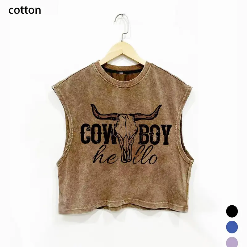 Plus Size New Autumn Winter Round Neck Cotton Oversized Tank Top, Casual Sleeveless Top, Everyday Vest with Western Funny Letter, Cow and Bull Statement Graphic Print, Unisex Loose-Fit Street Casual Style, Casual Basic Tanks