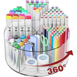 Acrylic Pen Holder Pencil Organizer, 360-Degree Rotating Pencil Holder, Crayon Organizers for Kids Marker Organizer Caddy Art Supply Kids Desk Organizers for Office Home School