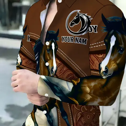 Brown Horse Pattern Leather Texture Men's Classic Casual Cozy Design Breathable Lapel Long-Sleeve Cardigan