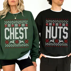 Funny Couples Christmas Sweatshirt, Chestnuts Matching Holiday Party Outfit, Cute Festive Couple Sweater, Funny Xmas Graphic Pullover, Unisex Christmas Party Gift