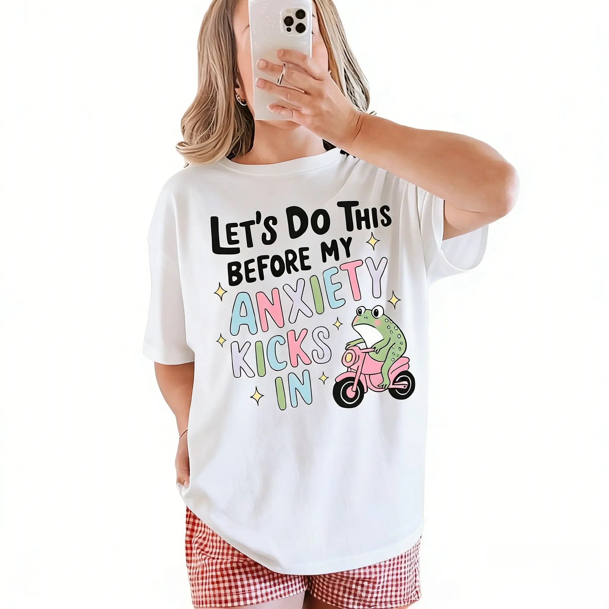 Women's Essential Streetwear Short-Sleeve T-Shirt - Smooth, Comfortable, Simple Everyday Top with Funny "Let's Do This Before My Anxiety Kicks In" Graphic,summerwins,Casual,shirts