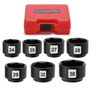 7 Pieces 3/8" Drive Low Profile Oil Filter Cap Wrench Socket Set, Oil Filter Cap Remove and Install Tool Kit, 24mm, 25mm, 27mm, 28mm, 29mm, 32mm, 36mm, CR-V,
