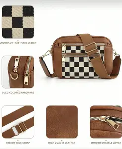 Telena Women's Crossbody Bag, Compact & Fashionable, Made Of Pure Vegan Leather, Adjustable Shoulder Strap, European & American Color Scheme, Multi-Functional Zipper Crossbody Bag, Square Bag, Suitable For Outings, Dates, Shopping And Other Occasions.