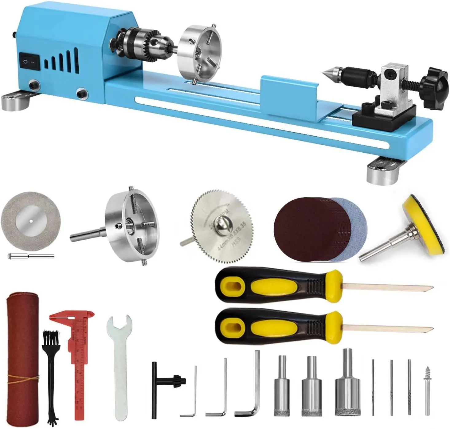 Wood Lathe Mini Lathe Machine Multi-Purpose Type Lathe Milling Cutting Grinding Polishing Table Top Lathe Tool Kit