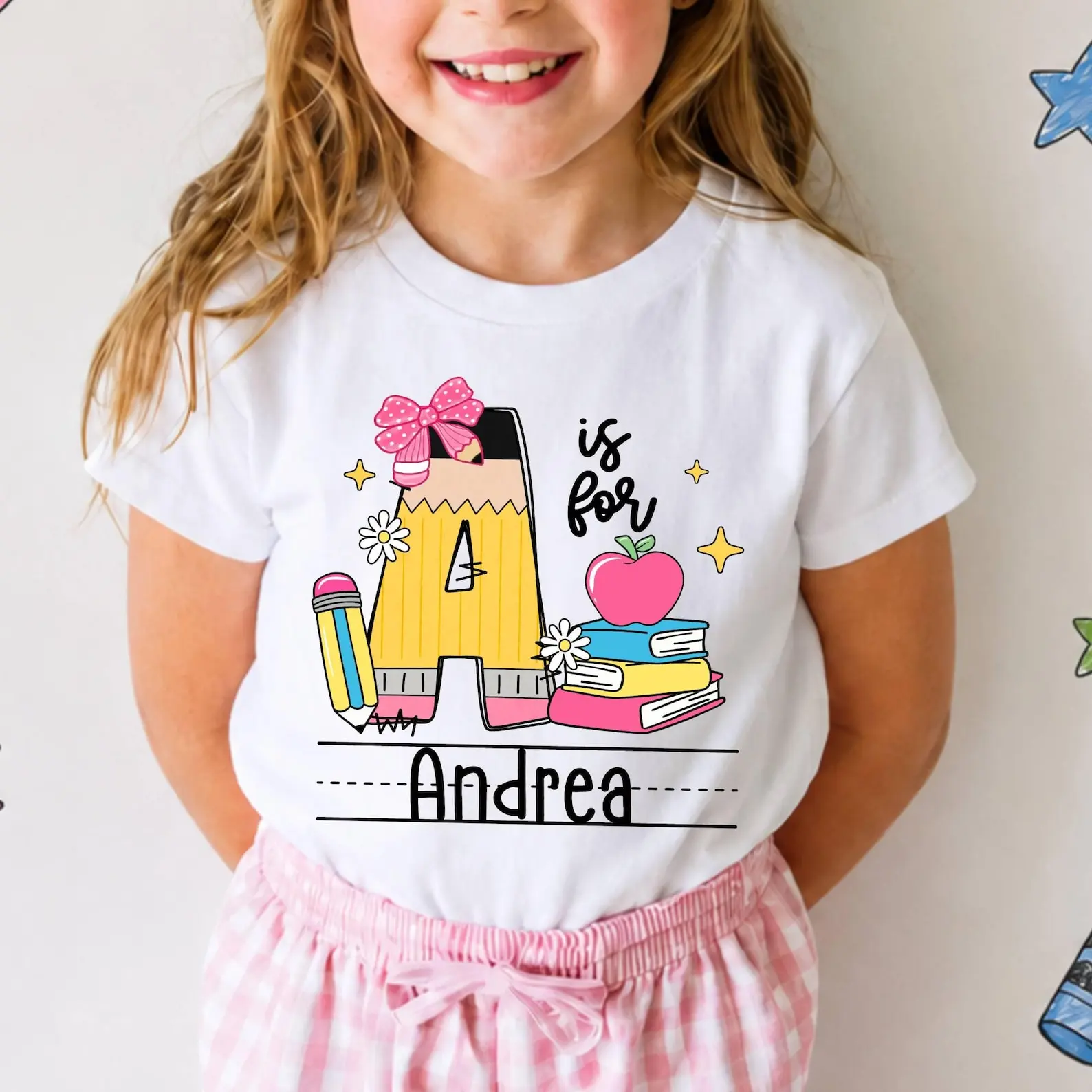 Personalized Alphabet Name Letter Shirt, Custom Kids Name School Shirt, Pencil Name Back to School Shirt, Toddler First Day of School Tee