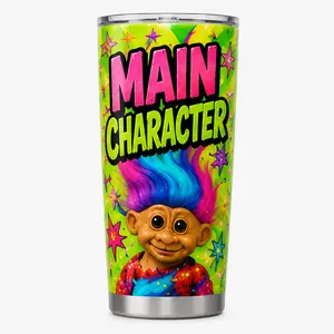 Funny Main Character Insulated Tumbler with Lid, Stainless Steel Vacuum Flask, Reusable Travel Mug for Coffee Tea Water and Cold Drinks, Colourful Novelty Drinkware Gift for Friends